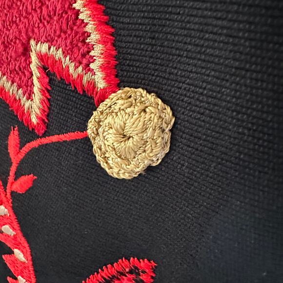 INDIGO MOON Womens Boho Floral Embroidered Jacket Size L Crochet Artsy Black Red - Picture 7 of 8